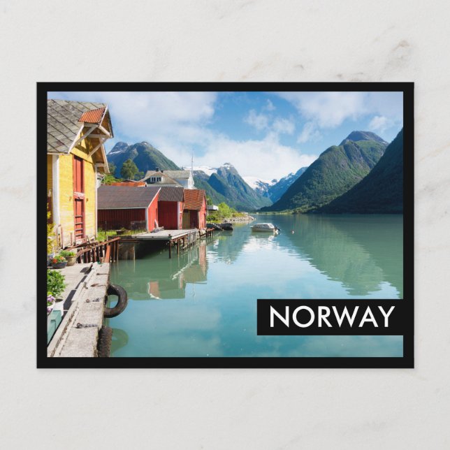 Cartão Postal Paisagem do fiorde Fjaerlandsfjord na Noruega (Frente)