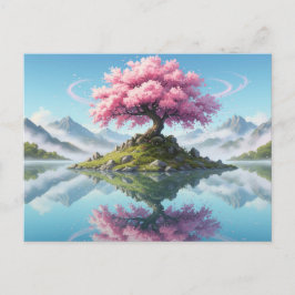 Cartão Postal Paisagem do Lago da Árvore Sakura - 