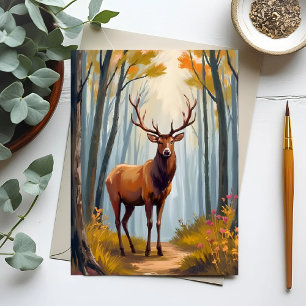 Cartão Postal Paisagem em Aquarela da Floresta de Alces