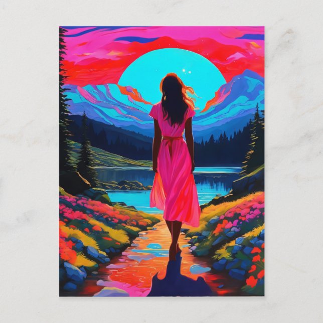 Cartão Postal Paisagem Escocesa Psicodélica (Frente)