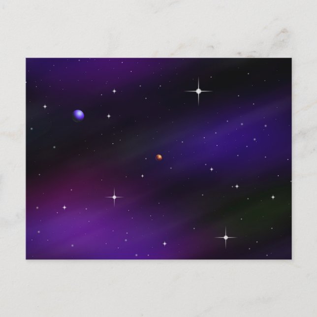 Cartão Postal Paisagem Espacial Com Planetas e Estrelas (Frente)