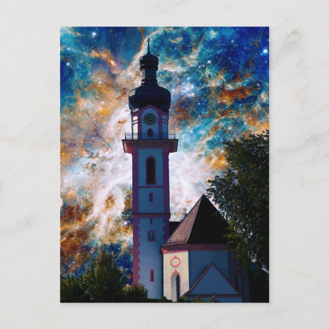 Cartão Postal Paisagem Estelar - Nebulosa e Torre (Frente)