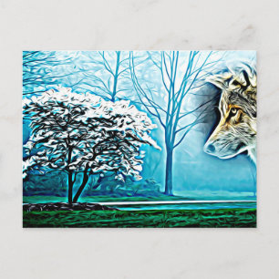Cartão Postal Paisagem Florestal Abstrata Espírito Animal Lobo