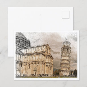 Cartão Postal Paisagem Lindo Lápis de Cor Pisa Itália