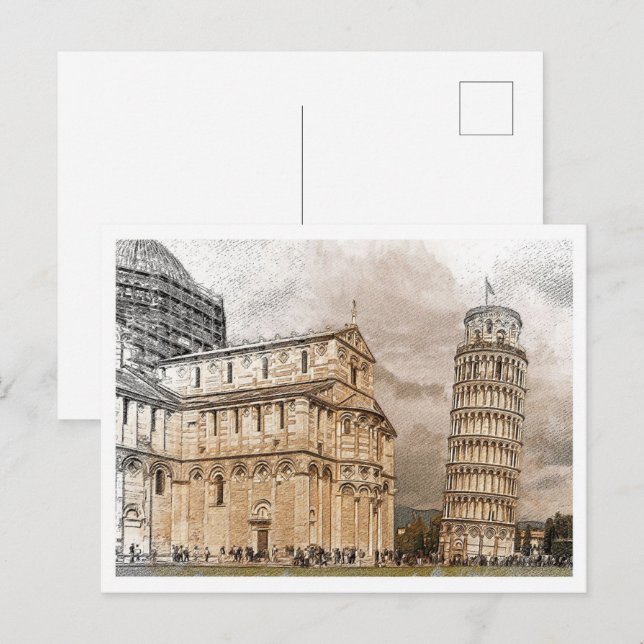 Cartão Postal Paisagem Lindo Lápis de Cor Pisa Itália (Frente/Verso)