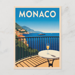Cartão Postal Paisagem litorânea com Viagens vintage Mônaco