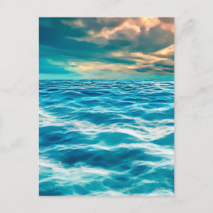 Cartão Postal Paisagem Marinha Oceano Azul Céu Nublado Pintura D