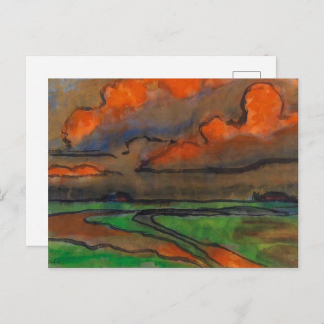 Cartão Postal Paisagem Marsh Sob Nuvens Vermelhas | Emil Nolde | (Frente/Verso)