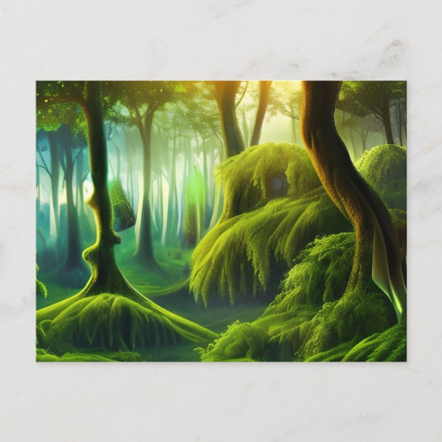 Cartão Postal Paisagem Mística da Floresta Verde (Frente)