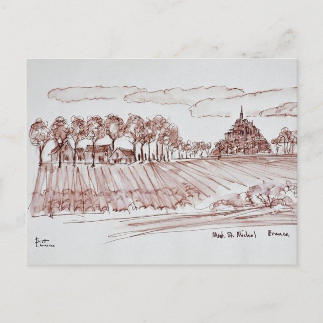 Cartão Postal Paisagem Mont Saint-Michel | Normandia, França (Frente)
