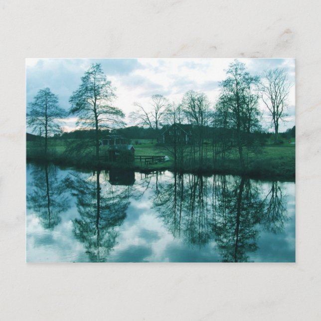 Cartão Postal Paisagem na placa de Posto da Suecia (Frente)