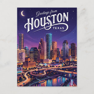 Cartão Postal Paisagem Noturna de Houston Texas Texas