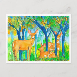 Cartão Postal Paisagem Outonal de Veados na Floresta