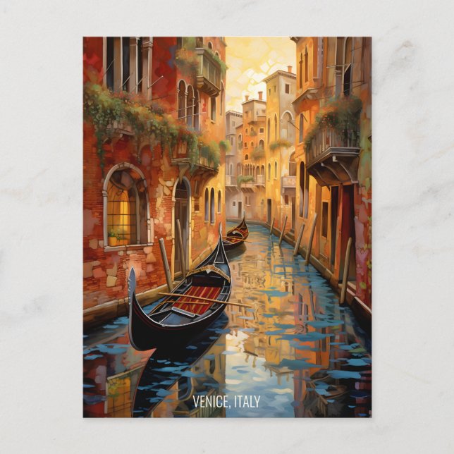 Cartão Postal Paisagem Painting Venice Canals Itália Viagem Art (Frente)