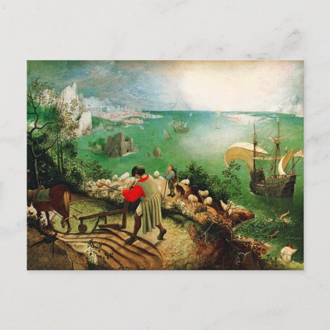 Cartão Postal Paisagem Pieter Bruegel com queda de Icarus (Frente)