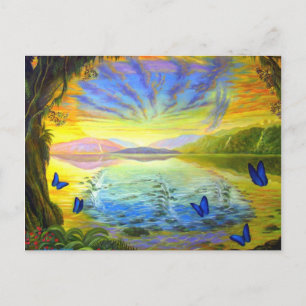 Cartão Postal Paisagem Pós-Cartão Com Borboletas E Rio
