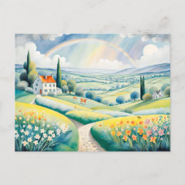 Cartão Postal Paisagem primavera com arco-íris sobre Colinas ita