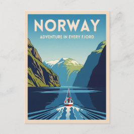 Cartão Postal Paisagem Retroativa do Fjord da Noruega viagens vi
