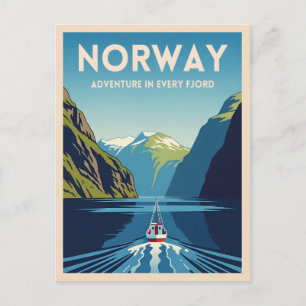 Cartão Postal Paisagem Retroativa do Fjord da Noruega viagens vi