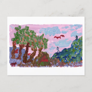 Cartão Postal Paisagem rosa-mágica com cartaz numérico