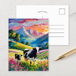 Cartão Postal Paisagem rural vibrante com vacas<br><div class="desc">Uma pintura impressionante e impressionante impressionante impressionista de uma vaca-mãe e seu filhote em uma pastagem serena rural, deu vida com cores brilhantes e vibrantes e espessas escovas de abstrato. Os derrames dinâmicos capturam a ligação pacífica entre os animais, enquanto os ricos tons verdes, azuis e terrestres criam uma cena...</div>