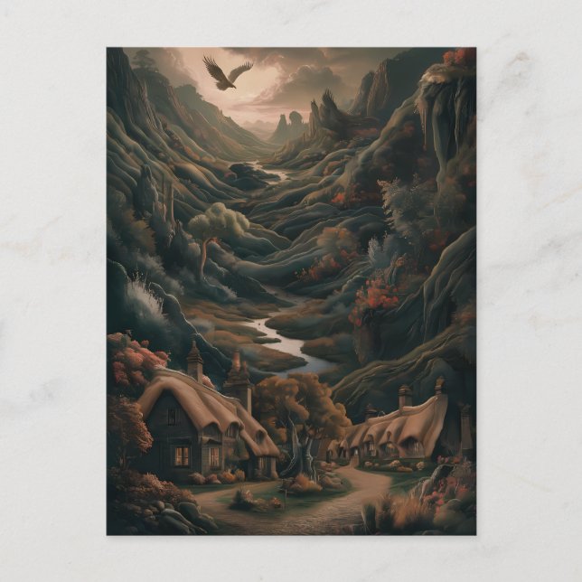 Cartão Postal Paisagem Serena: Voo de Pássaros (Frente)