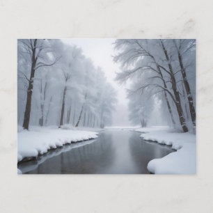 Cartão Postal Paisagem Serene de Inverno com Árvores Cobertas po