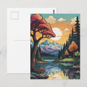 Cartão Postal Paisagem Sunset de Serenidade Lakeside Encantada