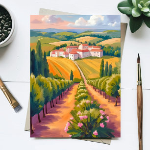 Cartão Postal Paisagem Toscana em Aquarela Pintura Itália