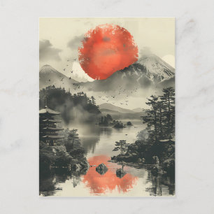Cartão Postal Paisagem tradicional japonesa com o Monte Fuji