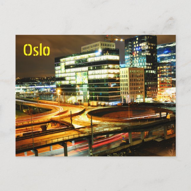 Cartão Postal Paisagem urbana à noite em Oslo, Noruega (Frente)