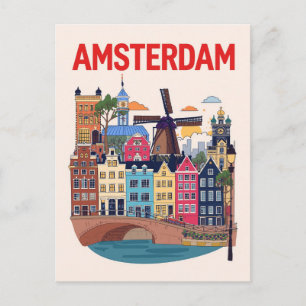 Cartão Postal Paisagem Urbana Colorida de Amsterdã
