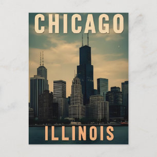 Cartão Postal Paisagem Urbana da Cidade de Chicago Illinois Vint