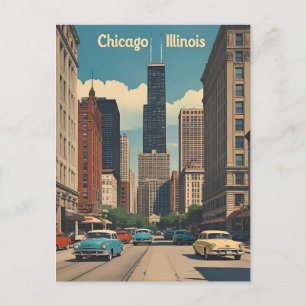 Cartão Postal Paisagem Urbana da Cidade de Chicago Illinois Vint
