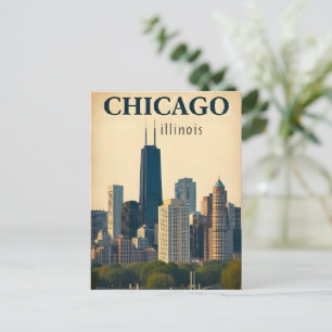 Cartão Postal Paisagem Urbana da Cidade de Chicago Illinois Vint