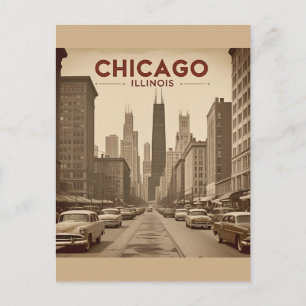 Cartão Postal Paisagem Urbana da Cidade de Chicago Illinois Vint