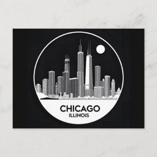 Cartão Postal Paisagem Urbana da Cidade de Chicago Illinois Vint