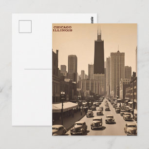 Cartão Postal Paisagem Urbana da Cidade de Chicago Illinois Vint