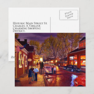 Cartão Postal Paisagem Urbana da Main Street St. Charles sob Chu