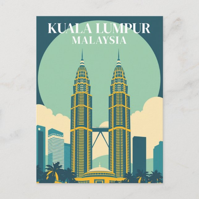 Cartão Postal Paisagem urbana das Torres Retrô de Kuala Lumpur M (Frente)