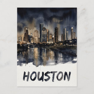 Cartão Postal Paisagem urbana de Houston em aquarela
