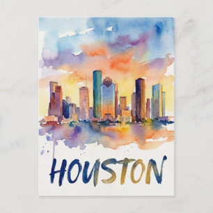 Cartão Postal Paisagem urbana de Houston em aquarela