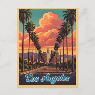 Cartão Postal Paisagem Urbana de Los Angeles Pôr do Sol Palmeira