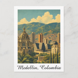 Cartão Postal Paisagem Urbana de Medellín Colômbia Vintage Viage