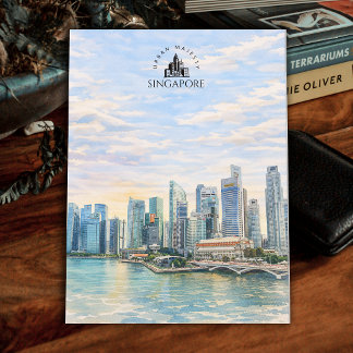 Cartão Postal Paisagem Urbana de Singapura | Paisagem em Aquarel