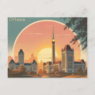 Cartão Postal Paisagem Urbana do Pôr do Sol Retro em Ottawa Cana