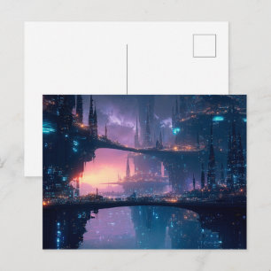 Cartão Postal Paisagem Urbana Futurista ao Crepúsculo