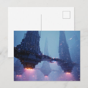 Cartão Postal Paisagem Urbana Futurista com Estruturas Flutuante