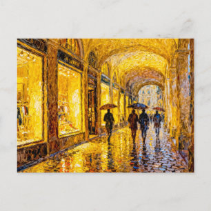 Cartão Postal Paisagem Urbana Impressionista de Cidade Chuvosa N