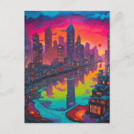 Cartão Postal Paisagem Urbana Mais Escura Psicodélica
